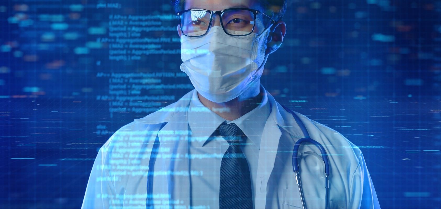 Stock image showing a doctor looking at digital health data